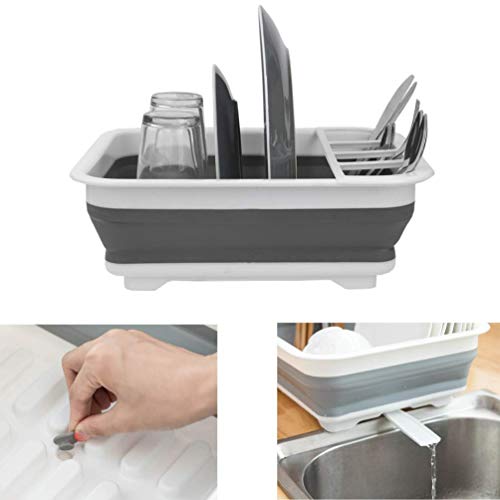 Plato Secado Escurridor, Plegable Plato Estante, Ahorro de Espacio Vajilla Organizador, Compacto Escurreplatos para Pequeño Cocina, Camper, Rv,Caravana, Viaje Trailer - Gris, free size