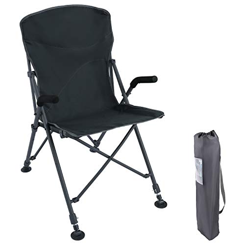 Portal Silla de Camping Plegable Sillón Plegable de Alta Resistencia Reposabrazos Acolchados y Respaldo Alto Negro