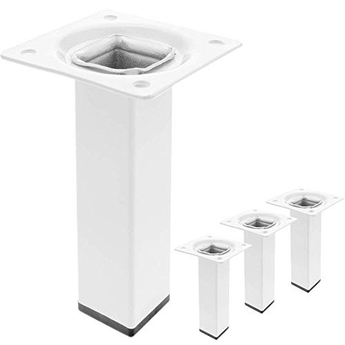 PrimeMatik - Pies Cuadrados para Mesa y Mueble. Patas en Acero Blancas de 10cm 4-Pack