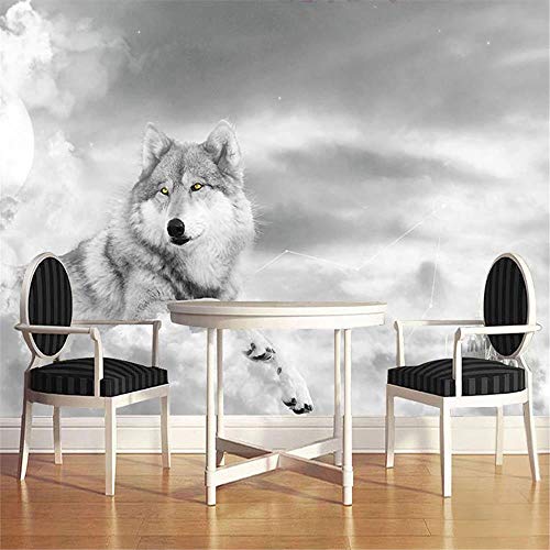 PSiFound® 3D Pegatinas De Pared Fondo De Pantalla Blanco Animal Lobo Patrón (350X256Cm) Dormitorio De Niños Diy Decoración De La Habitación Para Chico Niña Bebé Casa Mural De La Pared Interior