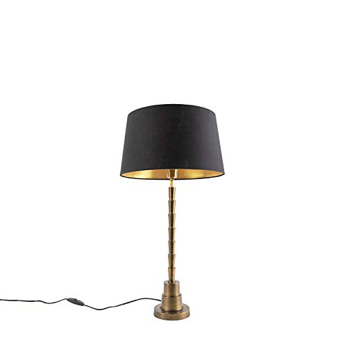 QAZQA Art Déco Lámpara de mesa Art Deco bronce pantalla algodón negro 35cm - PISOS Aluminio/Algodón Rectangular/Piramidal/Alargada Adecuado para LED Max. 1 x 40 Watt