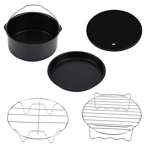 Qiterr 7 Pulgadas 5pcs/Set Kit de Accesorios de freidora de Aire Pizza Pan Cake Barrel Metal Holder Herramientas de Cocina, （Negro）