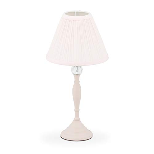 Relaxdays Lámpara de Mesa con Cristal, Pantalla de Tela, Casquillo E14, para salón, mesita de Noche, 42 x 21 cm, Color Rosa