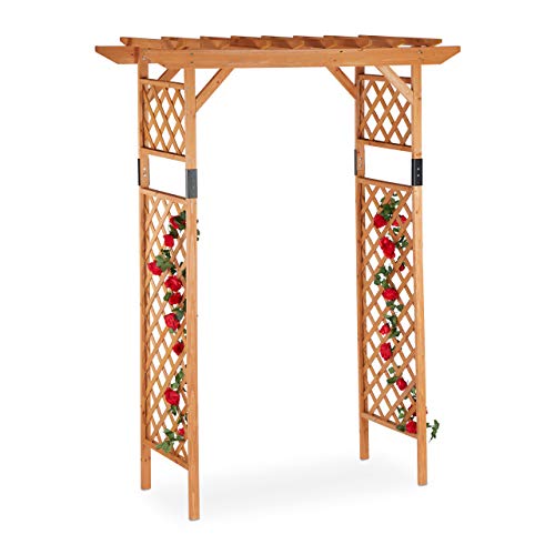 Relaxdays Pérgola de jardín, Arco para Rosas, Soporte para Plantas, Madera, 230x162x79 cm, Naranja