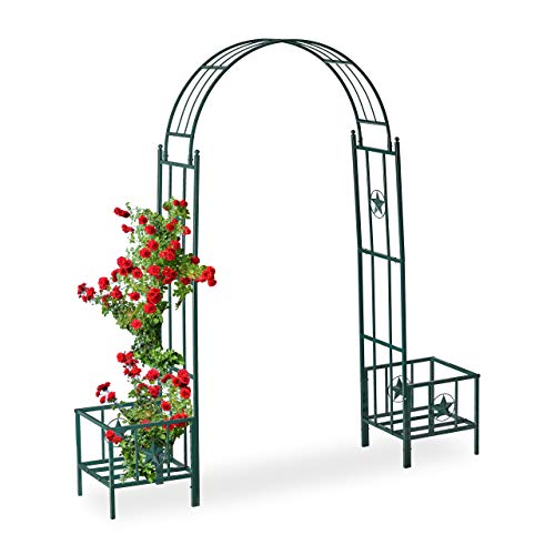 Relaxdays, Verde Pérgola de jardín para maceteros, Soporte para trepadoras, Metal, 226 x 204 x 45 cm