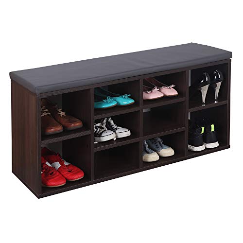 RICOO WM033-EB-A Banco Zapatero 104x49x30cm Armario Interior con Asiento Organizador Zapatos Mueble recibidor Perchero Madera Roble marrón