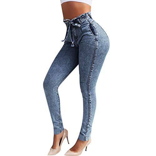 RISTHY Jeans Skinny Push-Up Mujer Vaqueros Pantalones Elásticos Jeans Denim Largo Mujer Cintura Alta con Cordón Lazo Vaquero Tejano para Mujer Elástico Relaxed-Fit