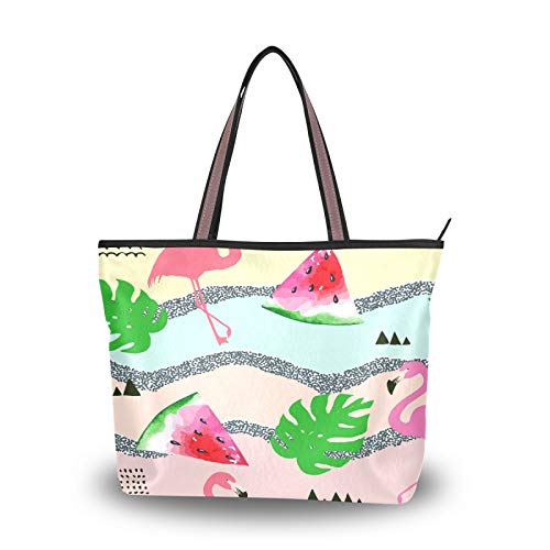 RULYY - Bolsas grandes para mujer, diseño de flamencos, con cremallera, para escuela, trabajo, compras, viajes, color Multicolor, talla Large