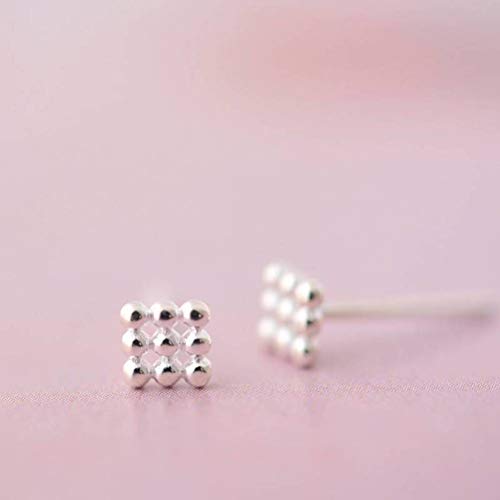 S925 Plata de Ley Simple Combina Todos Los Mini Aretes de Nueve Paneles con Personalidad para Mujer, WOZUIMEI, Como se muestra