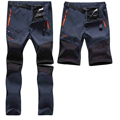 SANMIO Pantalones de senderismo para hombre, impermeables, softshell, cortavientos, transpirables, con cremallera desmontable, pantalones de trekking Actualización de color azul. L