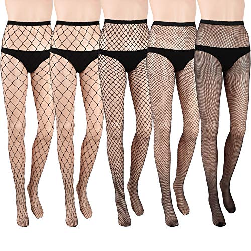 SATINIOR 5 Pares de Medias de Rejilla Cruzada Medias de Red Pantimedias de Malla para Mujeres (Negro)