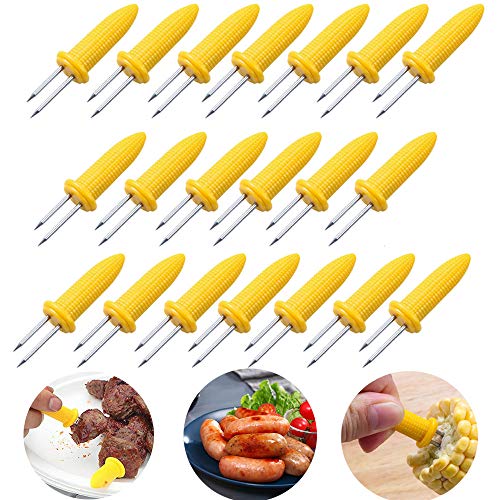 Schneespitze 20 Pcs Acero Inoxidable MaíZ En la Mazorca Soportes Pinchos con Mango De Silicona Pinchos Zyliss para Asar A la Parrilla Comida Tenedor de Fruta Apto para Barbacoa/Cocina/Fiesta