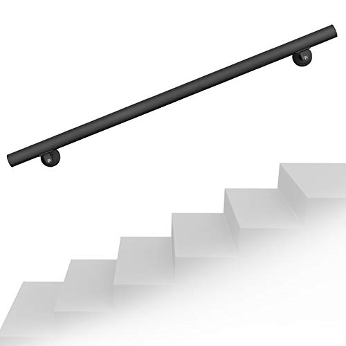 Set pasamanos barandilla montaje pared 190cm Negro Acero Sujección Escalera Seguridad Decoración