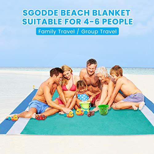 SGODDE Alfombra de Playa Esterilla Toalla, 210x200cm Manta Picnic Impermeable Grande, 210T Manta de Playa de Poliéster Antiarena Impermeable con 4 Estaca Fijos,para Playa,Camping,Picnic,Piscina