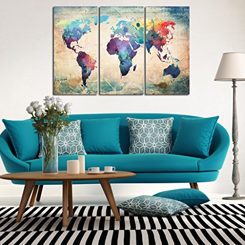 SM SunniMix Cuadro Ilustrado Colgante Mural Lona Mapa de Mundo Imagen Decorativa de Habitación Pared - # 3