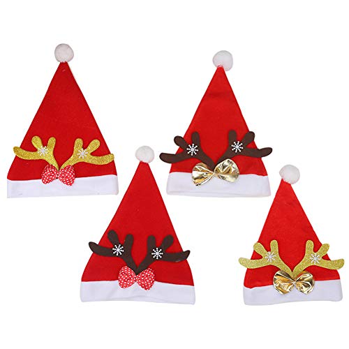 Sombrero de Sant, 4 piezas Gorro Navideño, Adultos Disfraces de Navidad Decoración, Reno de Papa Noel Sombrero Para suministros festivos de Navidad y Año Nuevo
