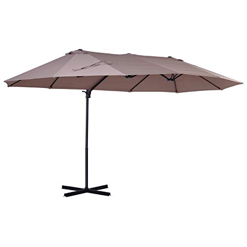 Sombrilla Doble Parasol Grande Inclinable para Jardín PatioTerraza Playa con Manivela Abrir y Cerrar Fácilmente 12 Varillas de Acero Ofrece Una Alta Estabilidad Color Marrón y Negro 270x460x250cm