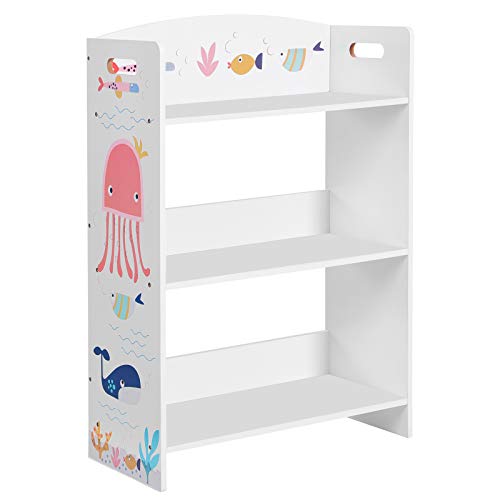 SONGMICS Librería Infantil de 3 Niveles, Estantería Infantil, para Habitación de los Niños y Sala de Juegos, para Libros, Juguetes, Blanco GKRS03WT