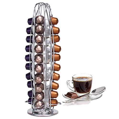 Soporte para cápsulas de café, capacidad para 40 cápsulas, elegante y moderno, acabado cromado, rotación de 360 grados, para máquinas Citiz, Nespresso Pixie y Latissima