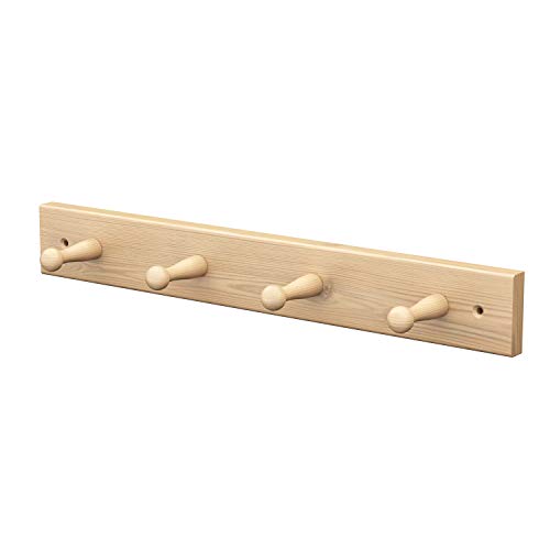 Sossai® - Gancho de Pared de Madera | HG1 | Aspecto Natural - Madera de Pino Perchero con 4 Ganchos para Casa Baño Cocina Dormitorio Corredor | 41 cm