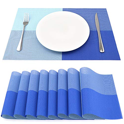 SueH Design Salvamanteles Individuales Juego de 8, Manteles en PVC para Comedor 45 * 30 CM(Azul)