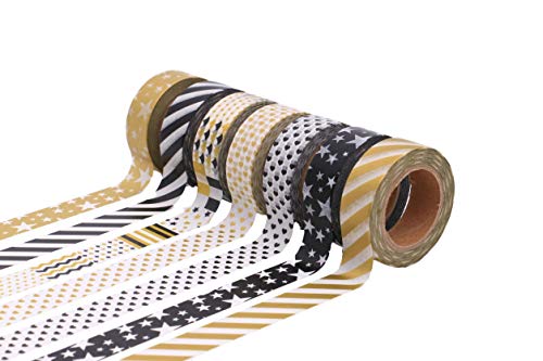 Sweetmans Trading Ltd. Washi - Cinta Adhesiva (7 Unidades), Color Negro y Dorado y Blanco