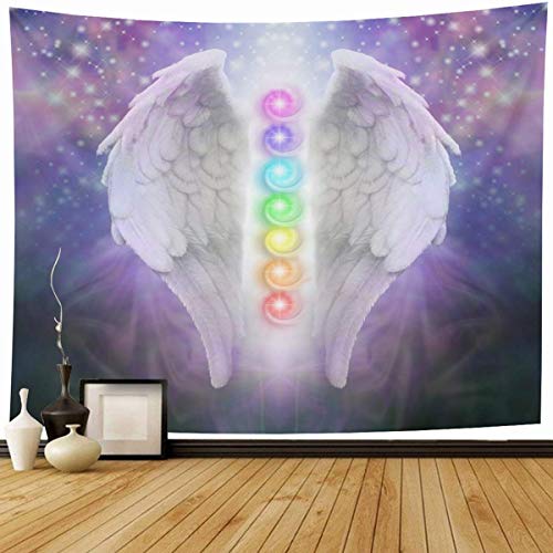 Tapiz Colgante de pared Alma Plumas Alas de ángel Chakras Oscuridad Par de luz Reiki Guardián Espiritual Antiguo angelical Decoración del hogar Tapices Dormitorio decorativo Sala de estar Dormitorio