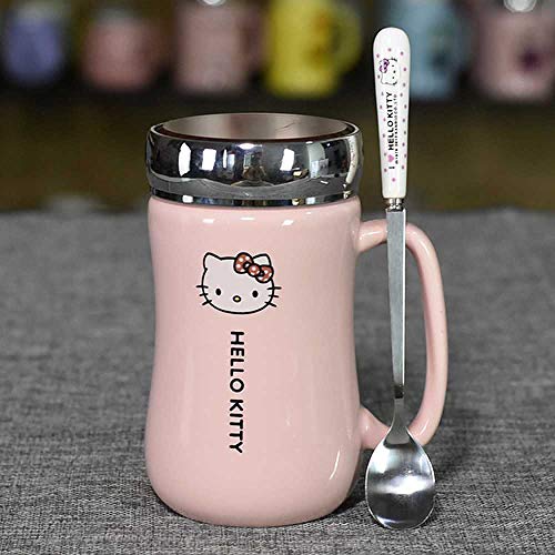 Taza de cafe Cartoon Hello Kitty Ceramic Kettle Lady Girl 430ML Kettle Cup with Coaster Spoon Cover A