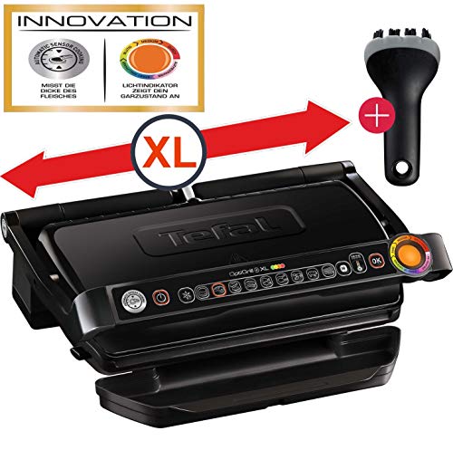 Tefal OptiGrill+ Plus XL superficie de parrilla de contacto inteligente, 9 programas de barbacoa, resultados ideales de cocción sangrientos hasta cocinados