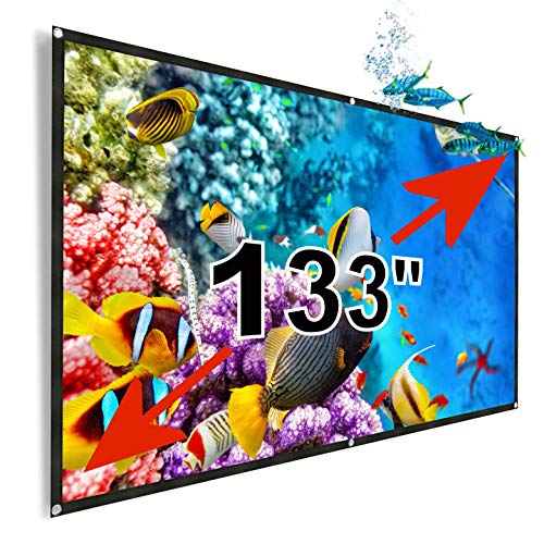 Tela de proyección 133" Lux-Screen Formato 16:9 Superficie de 3 Capas Blanco Mate y Borde perimetal Negro, Pantalla para proyector para Colgar con argolla, garantía de 2 años (133 Pulgadas)