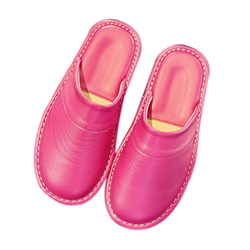 TELLW Corium Verano Primavera Piel de Vaca de Oto?o Antideslizante Zapatillas de Piso de Madera para Hombres Mujeres