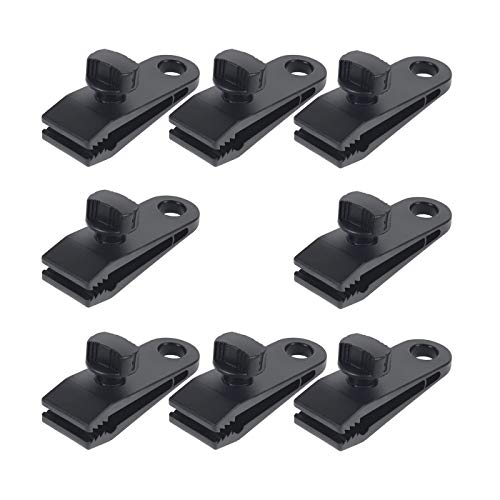 Tensores Lona Piscina,8 Abrazaderas de Lona de Nailon Clips de Lona Multiusos Clips Camping Abrazadera a Prueba para Carpa para Sostener Tiendas de Campaña Parasol Toldo Negro