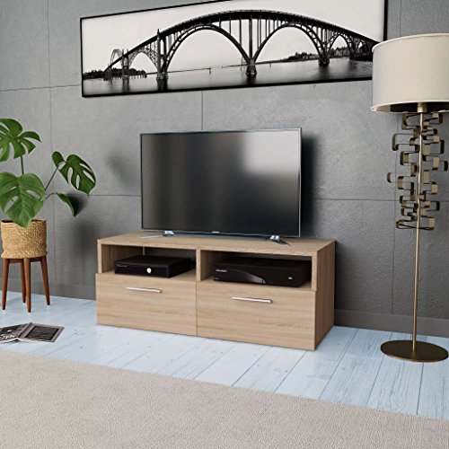 Tidyard Mesa para TV Mueble TV Salón Mesa Televisión Mueble Comedor Televisor Bajo con 2 Estantes y 2 Armarios Estilo de Moderno PVC 95x35x36cm Roble