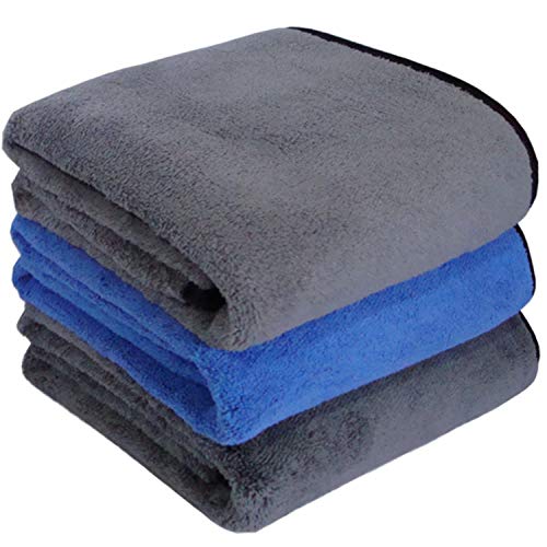 Toalla Secado Coche,3 Pcs Paño Microfibra Coche 800GSM,Paño de Limpieza de Coches,Toalla super absorbente,Paños Limpieza Cocina,Bayeta de Limpieza Paños Toalla para Coche Moto Bici-gris azul(30*60CM)