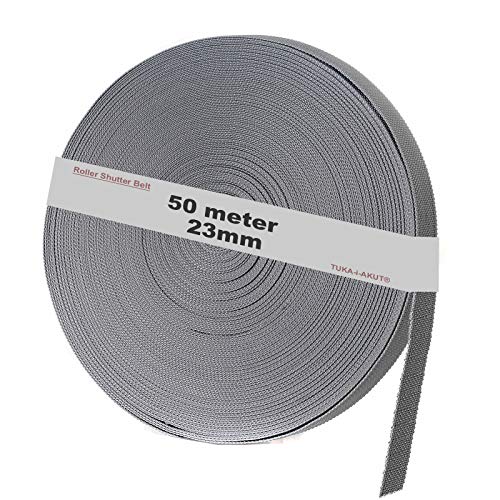 TUKA-i-AKUT Cinta Persiana 50 Metros 23mm de Ancho, Resistencia Los Rayos UV, Suciedad y abrasión. Rollo para Persianas Enrollable, Gris, TKB5200 Grey