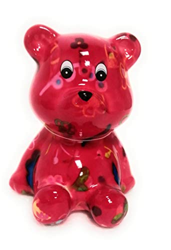 udc Pomme Pidou – Hucha de cerámica con oso de ciril rojo; diseño de flor – 11 x 9 x 9 cm