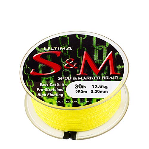 ULTIMA S&M Spod & Marker - Hilo Trenzado para Carpas (250 m), Hombre Infantil Mujer, Amarillo, 0.20mm - 30.0lb/13.6kg