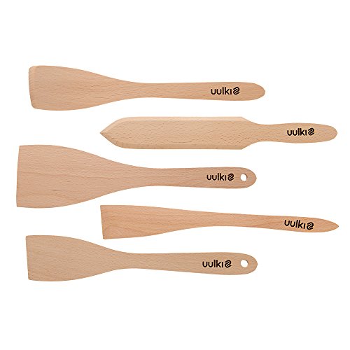 Uulki® 5 piezas espátula Spatole Paletos de madera de haya Europa - Juego de paleta de cocina ecológica con punta Pancake Turner