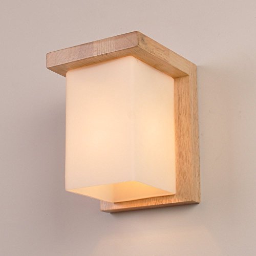 Vampsky Estante de vidrio simple y moderno Lámpara de pared de estilo japonés Iluminación creativa E27 Cubo de madera Edison Apliques de pared Luz Decoración moderna Sala de estar Dormitorio Lámpara d