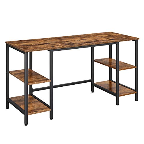 VASAGLE Escritorio, Mesa de Ordenador, Longitud de 137 cm, con 4 Estantes, Amplio Tablero de Mesa, Estable, Fácil de Montar, para Oficina en Casa, Estilo Industrial, Marrón Rústico y Negro LWD54X