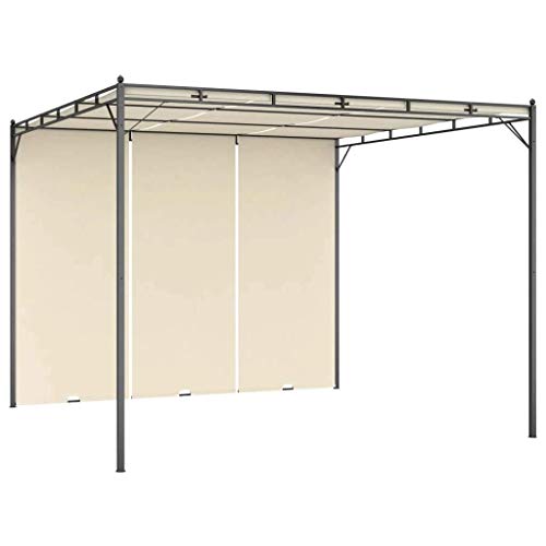 vidaXL Cenador de Jardín con Cortina Lateral Gazebo Quiosco Exterior Patio Cubre Impermeable Tienda Aire Libre Camping Pabellón Crema