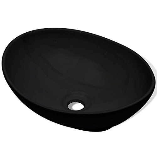 vidaXL Lavabo Baño Forma Ovalada Moderno y Lujoso de Cerámica Negro Lavamanos