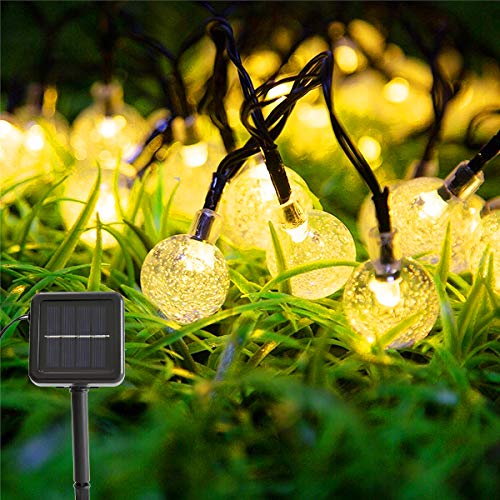 Vindany Guirnaldas Luces Exterior Solar - Guirnalda Luminosa 60 LED Cadena de Bola Cristal Luz Impermeable 8 Modos Interior y Exterior Cadena de Luces Solar para Jardín Casa Patio Jardine (60LED)