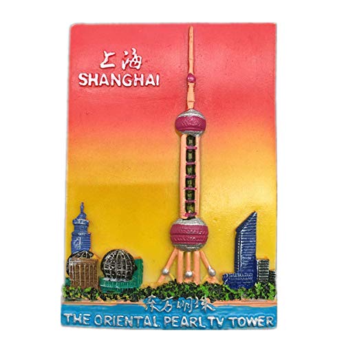 Weekinglo Souvenir The Oriental Pearl Radio y Torre de TV Shanghai China Imán de Nevera Resina 3D Artesanía Hecha A Mano Turista Viaje Ciudad Recuerdo Colección Carta Refrigerador Etiqueta