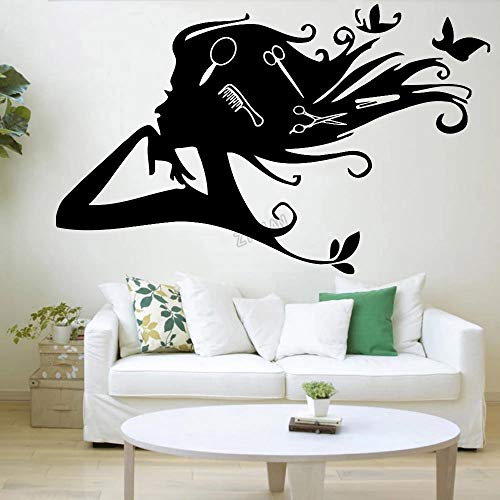 WERWN Hermosa Chica Cabello peluquería Pegatinas de Pared Hermosa Etiqueta de la Pared Arte Mujeres Que decoran Las Ventanas de la Sala de Estar