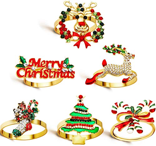 WILLBOND Soportes Anillos de Servilleta de Copo de Nieve para Fiesta de Cena de Navidad, Adorno Boda, Accesorios Decoraci'on de Mesa (Juego Feliz Navidad, 6)