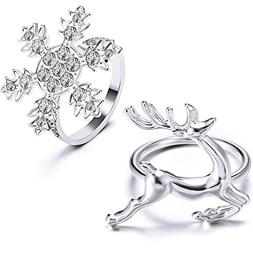 WILLBOND Soportes Anillos de Servilleta de Copo de Nieve para Fiesta de Cena de Navidad, Adorno Boda, Accesorios Decoraci'on de Mesa (Snowflake and Deer, 12)