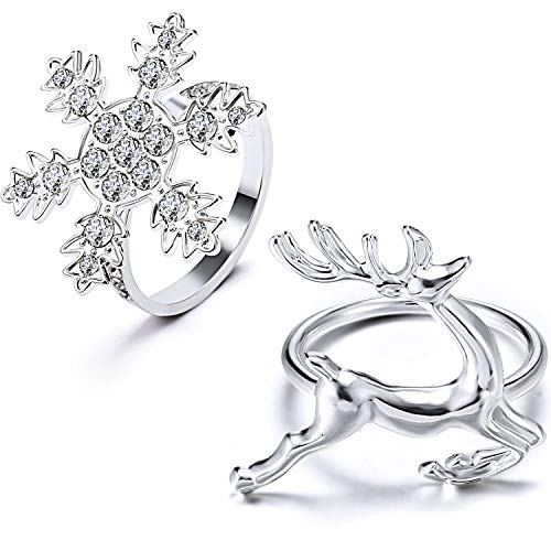 WILLBOND Soportes Anillos de Servilleta de Copo de Nieve para Fiesta de Cena de Navidad, Adorno Boda, Accesorios Decoraci'on de Mesa (Snowflake and Deer, 6)