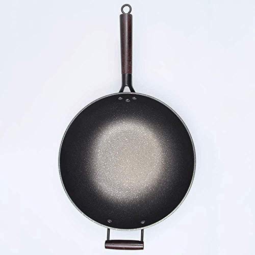 Wok Korean Wok Physics Sartén Antiadherente,Bola Alambre Pala Disponible,Cocina inducción Gas cocción Plana sin Revestimiento(34 CM)