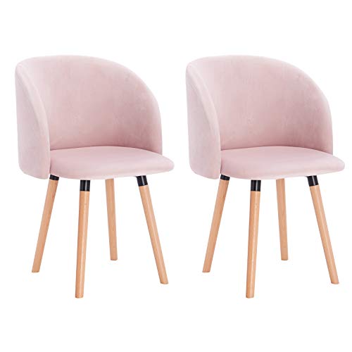 WOLTU 2X Sillas de Comedor Nordicas Estilo Vintage Dining Chairs Juego de 2 Sillas de Cocina Sillas Tapizadas en Terciopelo Silla de Conferencia Silla de Escritorio Rosa BH121rs-2